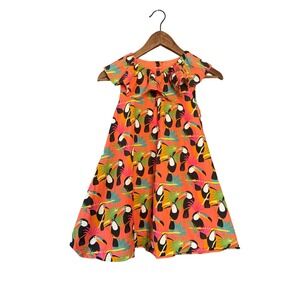 FARM Rio Dress Girls 4/5 Orange Toucan Tropical Fluttr Sleeve Vacation Summer